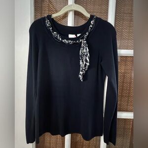 New never worn Navy Blue Long Sleeve Sweater w/beaded collar with Scarf Accent